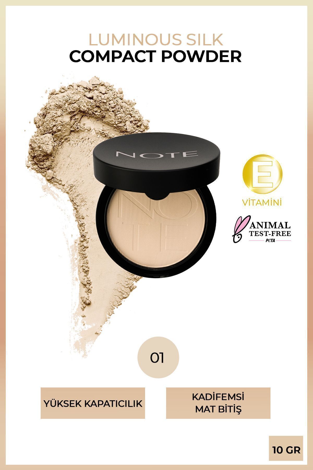 Note Cosmetics Luminous Silk Compact Powder Mat Bitişli Toz Pudra - 01 Beige
