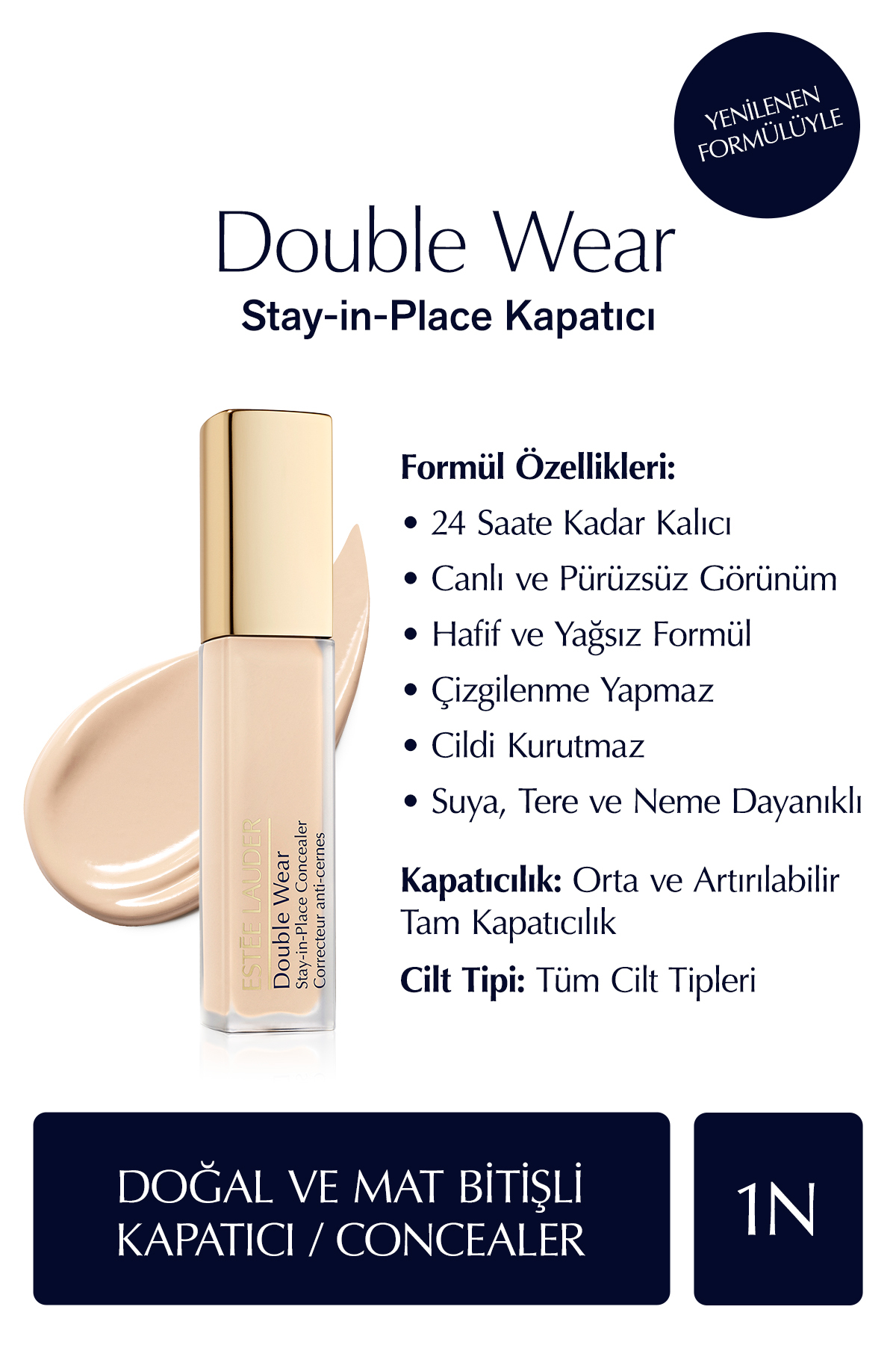 Estee Lauder Kapatıcı - Double Wear Stay-in-place Concealer - Renk: 1n Light (NEUTRAL) 12ml