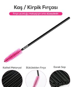 MUJGAN 50'li Kaş Kirpik Tarama Fırçası Pembe Fırça Siyah Sap Renk - Görsel 3