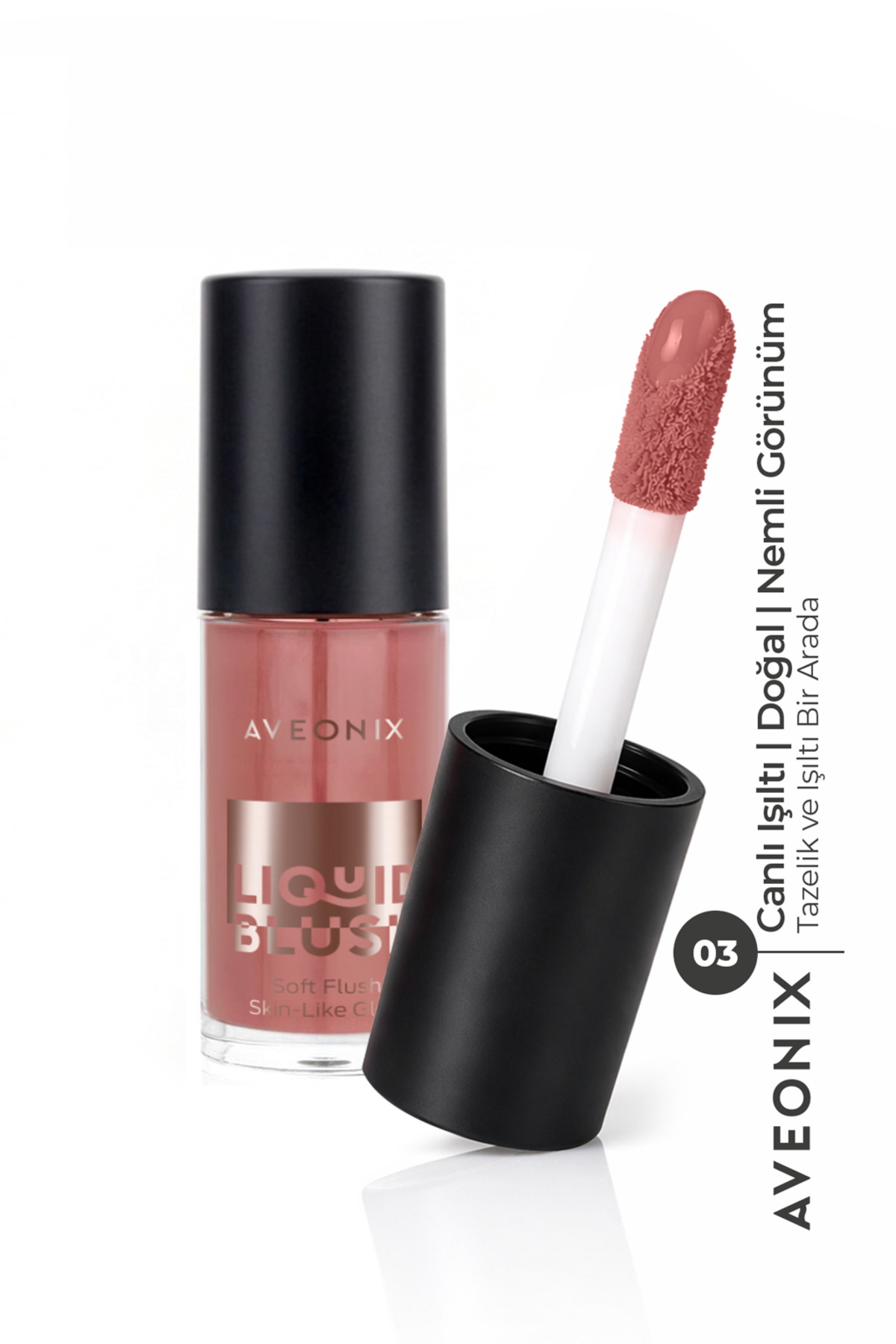 AVEONIX 3 in 1 Glow Tint 03 Çok Amaçlı Likit Yoğun Pigmentli Parlaklık Veren Allık Ruj Göz Farı