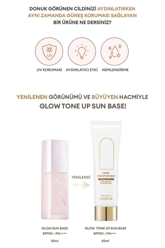 Missha Pürüzsüz, Aydınlık ve Işıltılı Görünüm Sunan Makyaj Bazı 50ml Glow Tone Up Sun Base SPF50+/PA++++ - Görsel 2