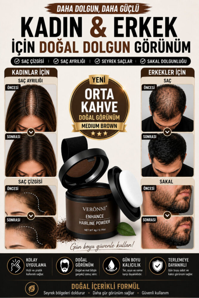 DERMAES beauty Yeni Nesil Saç Dolgunlaştırıcı Pudra Seyrek Sakal Saçlar için Saç Fiberi / Saç Ve Beyaz Kapatıcı Suda Çıkmaz ORTA KAHVE Pudra