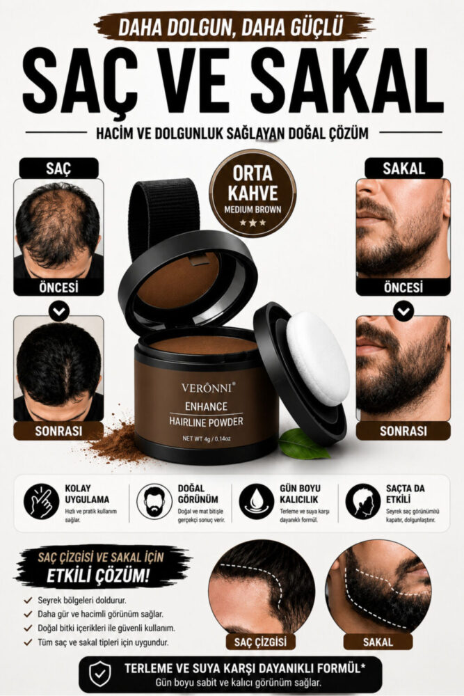 DERMAES beauty Yeni Nesil Saç Dolgunlaştırıcı Pudra Seyrek Sakal Saçlar için Saç Fiberi / Saç Ve Beyaz Kapatıcı Suda Çıkmaz ORTA KAHVE Pudra - Görsel 2