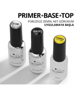MOMO professional Kalıcı oje ve Protez Tırnak İçin 3’lü set - Primer 10 ml, Base Coat 9 ml, Top Coat 9 ml - Görsel 2