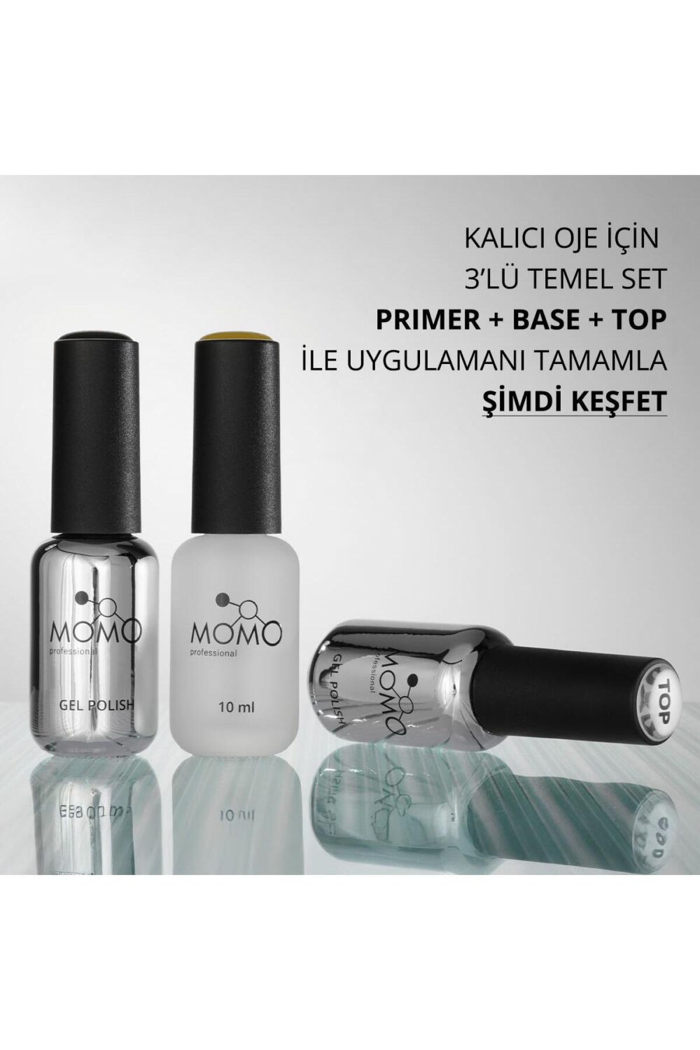 MOMO professional Kalıcı oje ve Protez Tırnak İçin 3’lü set - Primer 10 ml, Base Coat 9 ml, Top Coat 9 ml - Görsel 3