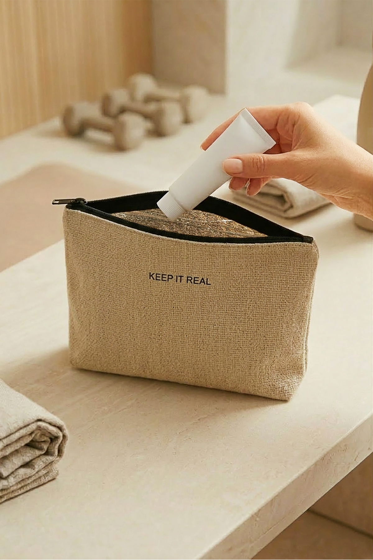 Ocean Home Textile Termal Yalıtımlı Güneşten Koruyan Jüt Keten Makyaj İlaç Çantası 19x13x7 - Görsel 3