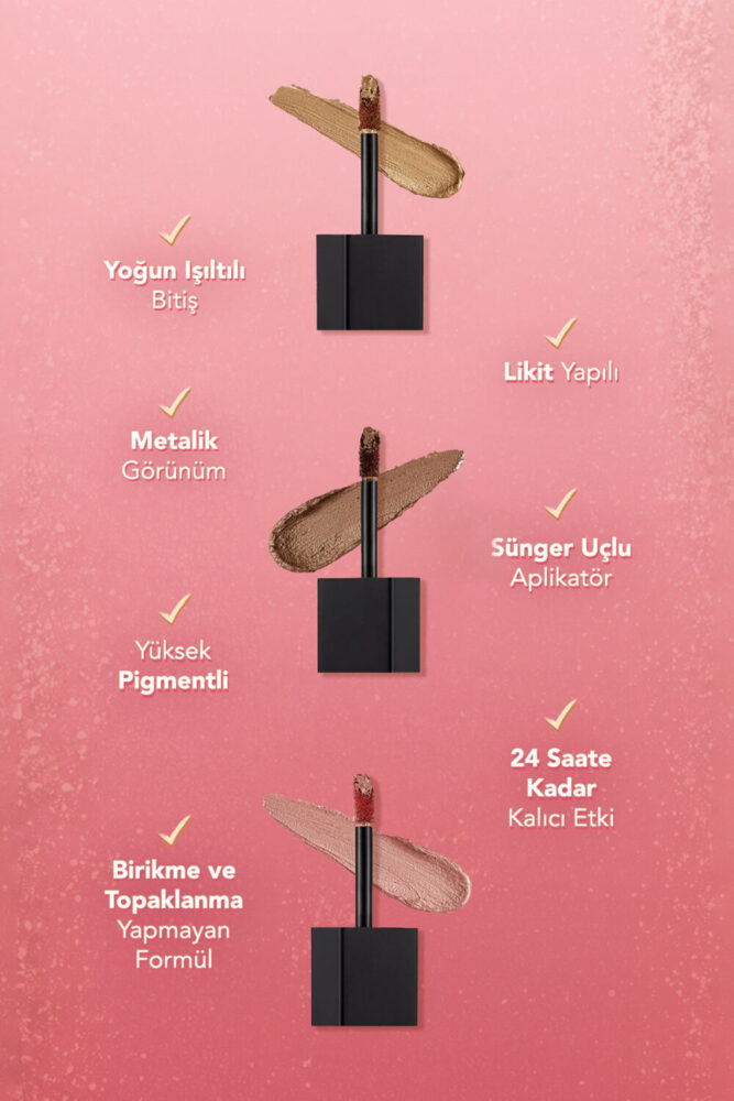 Flormar Metalik Likit Göz Farı (ALTIN) - Shimmer & Shine Liquid Shadow - 001 Cashmere Gold - 8682536002592 - Görsel 2