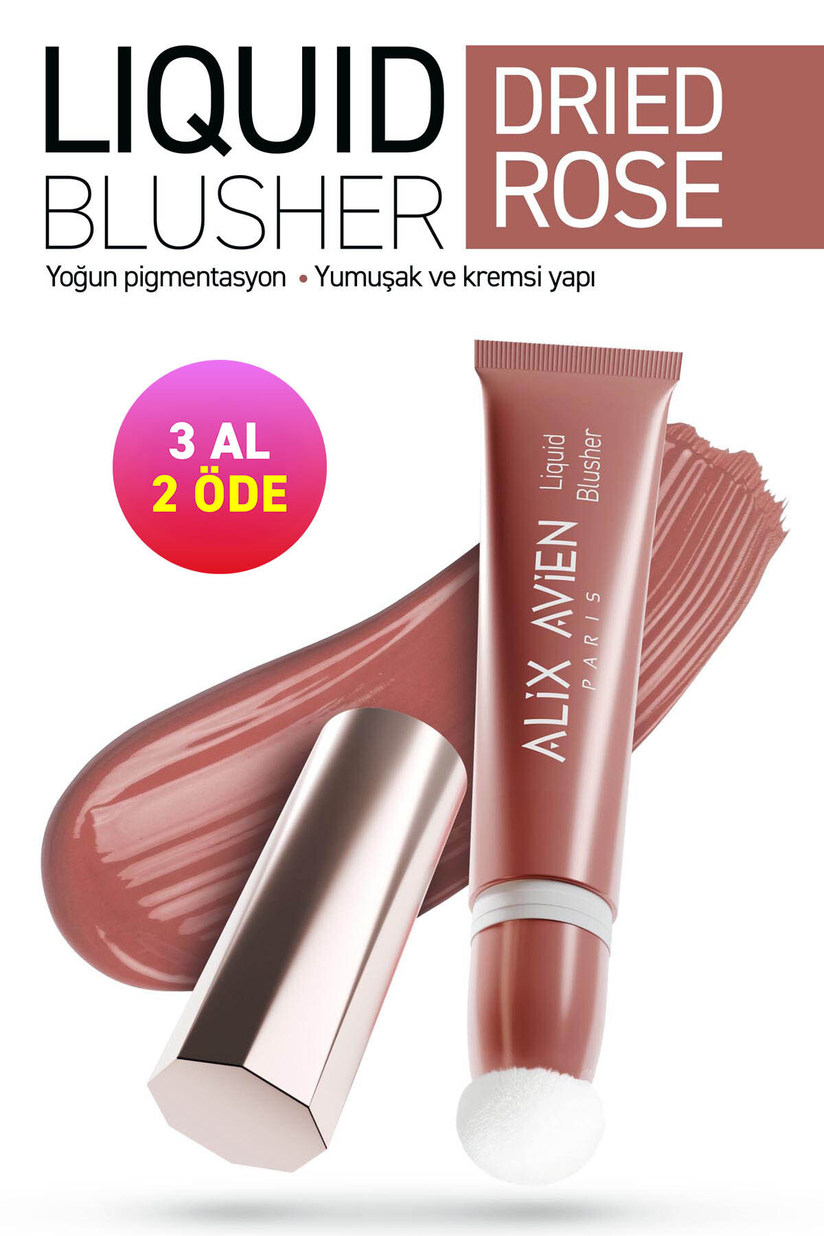 Alix Avien Yoğun Pigmentli E Vitaminli Mat Bitişli Kremsi Likit Allık - Liquid Blusher 06 Dried Rose