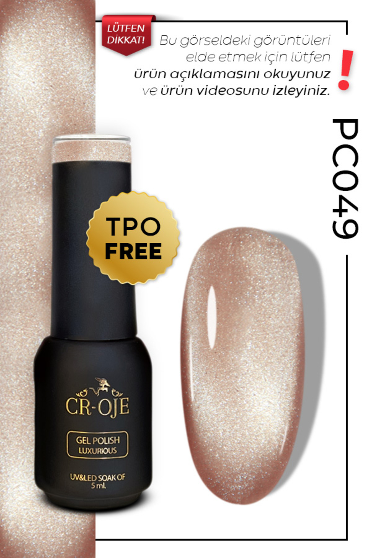 CROJE KALICI OJE Kalıcı Oje Inci Tanecikli Manyetik Cat Eye / Kedi Gözü- PC049 (5 ML)