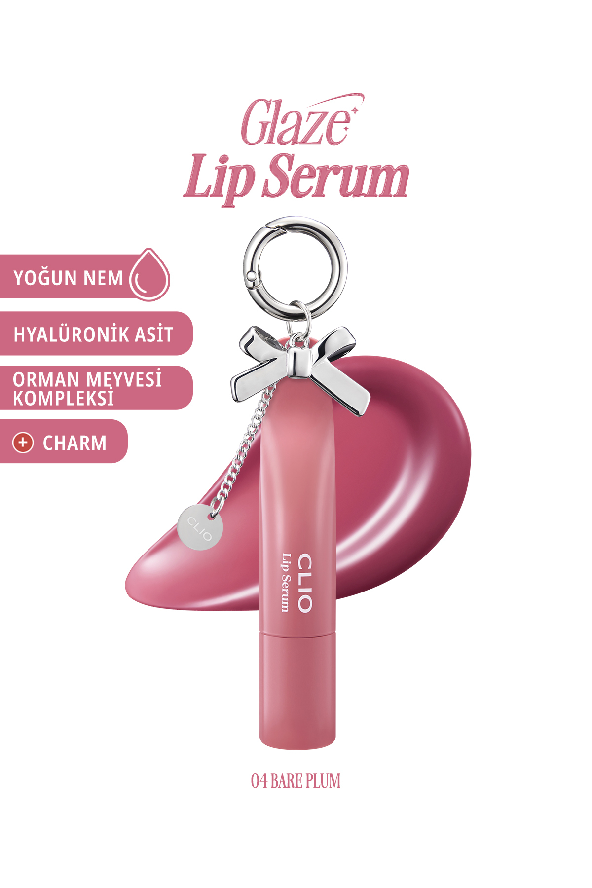 CLIO Dolgun Görünüm Kazandıran, Parlak, Besleyici, Renkli Dudak Serumu Glaze Lip Serum 04 Bare Plum