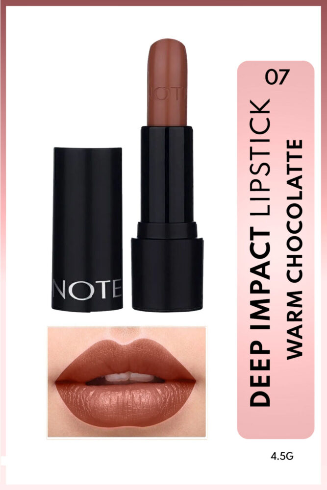 Note Cosmetics Deep Impact Lipstick Kremsi Dokulu Yarı Parlak Ruj 07 Warm Chocolatte - Kahverengi