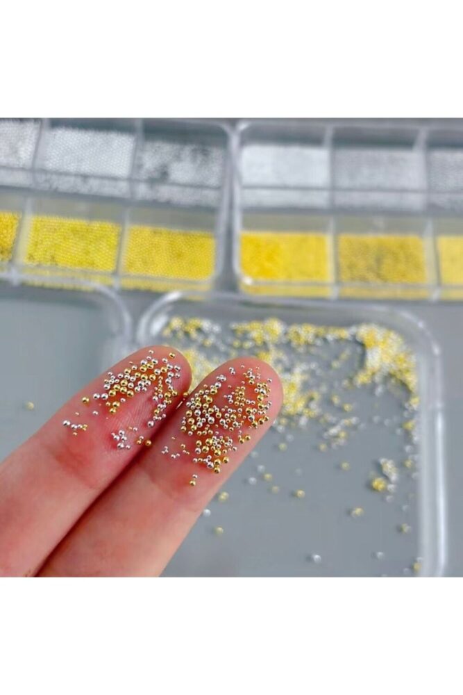 QNAİL PROFESSİONAL Havyar Tırnak Taş Süsleme Nail Art Boncukları Gold ve Silver 6'lı - Görsel 2