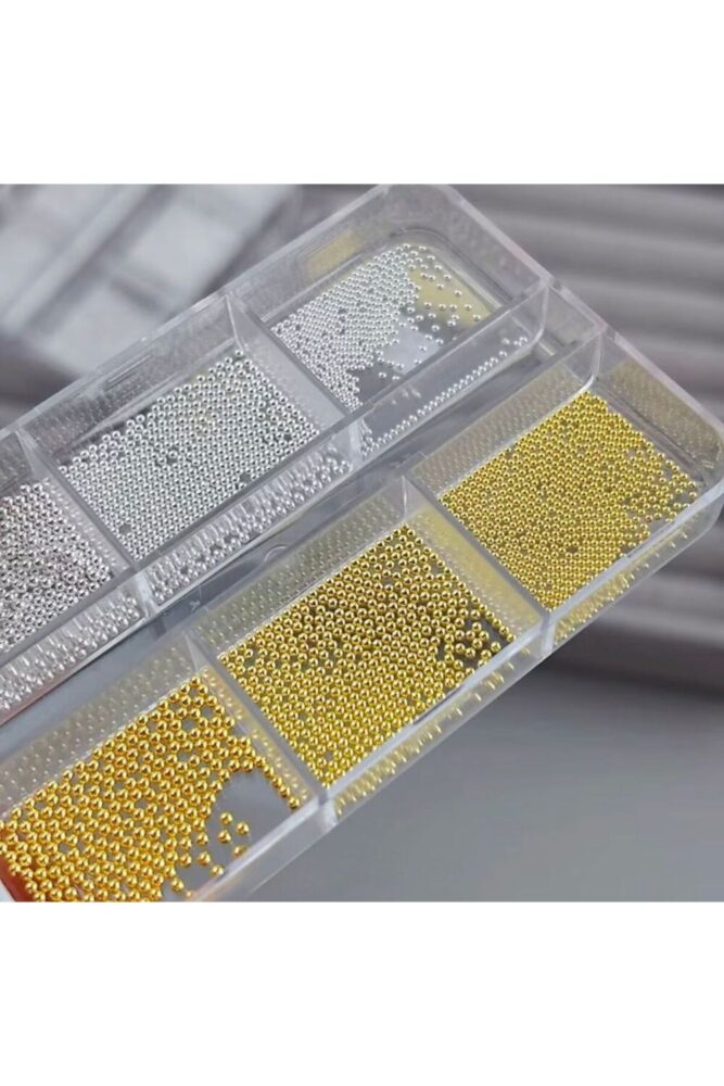 QNAİL PROFESSİONAL Havyar Tırnak Taş Süsleme Nail Art Boncukları Gold ve Silver 6'lı
