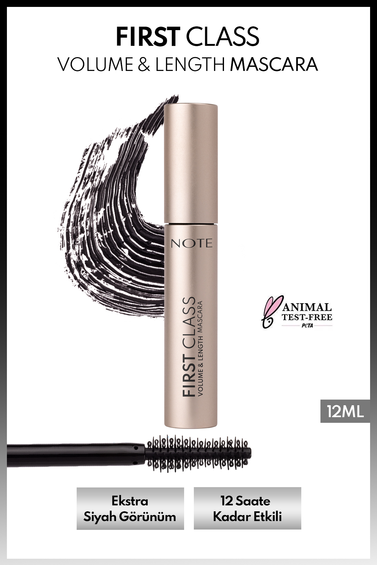 Note Cosmetics First Class Hacim ve Uzatma Etkili Maskara - Siyah