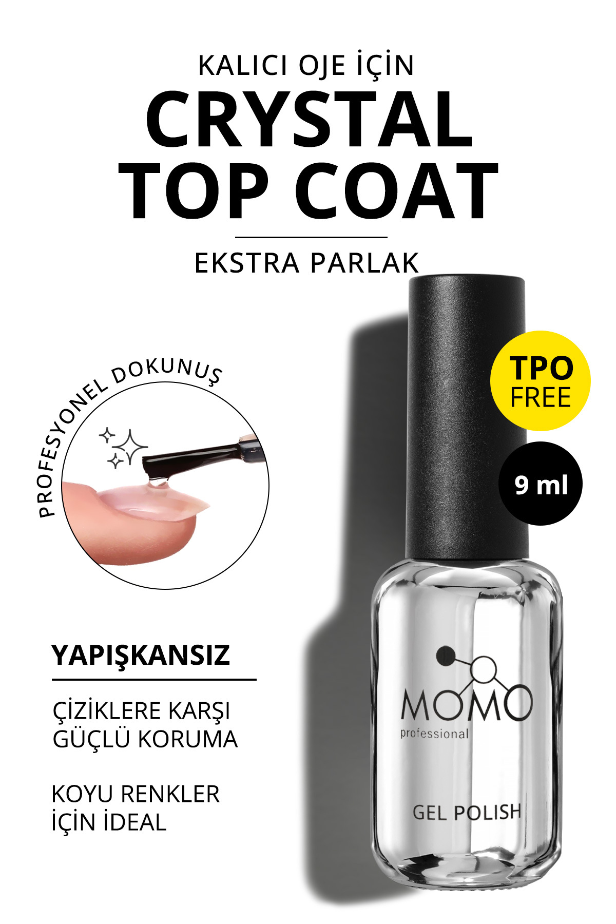 MOMO professional Kalıcı Oje İçin Crystal Top Coat, 9 ml