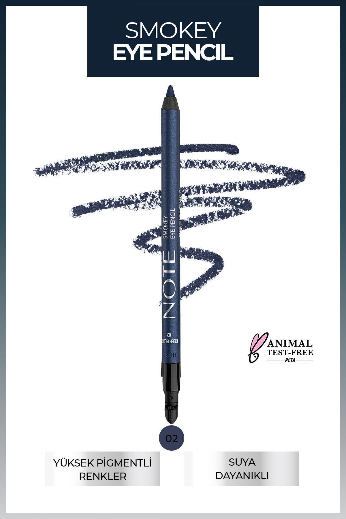 Note Cosmetics Smokey Eye Pencil Waterproof Aplikatörlü Suya Dayanıklı Göz Kalemi - 02 Deep Blue - Lacivert