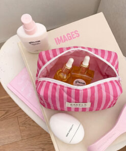 BAHELS Pembe Çizgili Makyaj Çantası