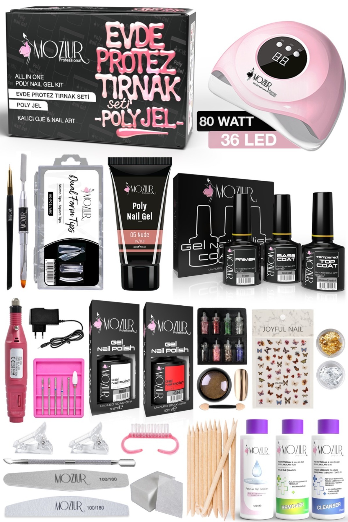 MOZIUR Protez Tırnak & Kalıcı Oje & Nail Art Seti (POLY JEL)