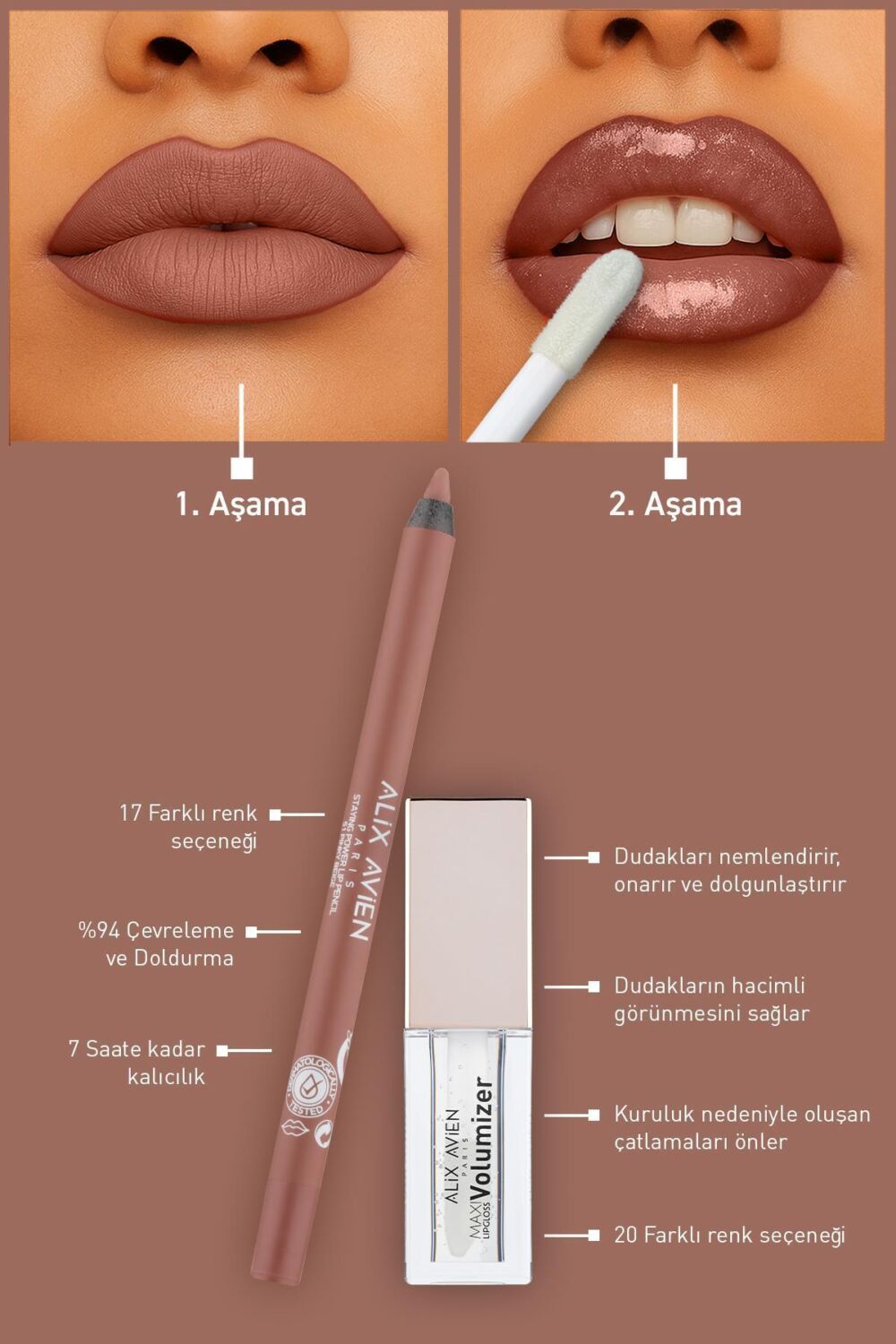 Alix Avien Suya Dayanıklı Uzun Süre Kalıcı Yumuşak Dudak Kalemi - Staying Power Lip Pencil 51 Pinky Beige - Görsel 3