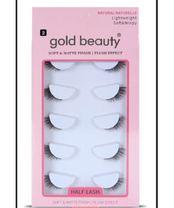 Gold Beauty 5 Çift Doğal Kedi Göz Takma İpek Kirpik Doğal Görünümlü Yarım Kirpik