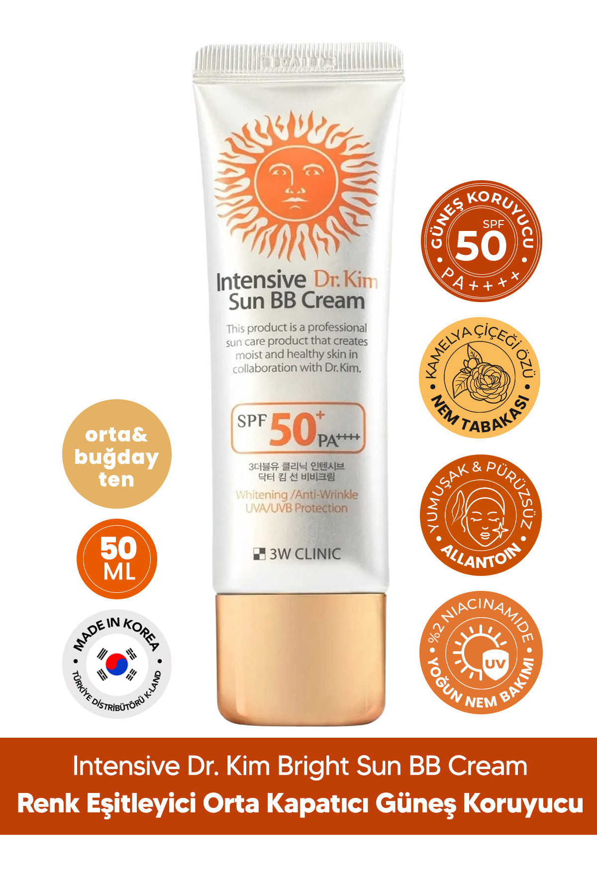 3W CLINIC Renk Eşitleyici Orta Kapatıcı Spf 50 Pa Bb Krem ( Orta Ton Buğday Ten ) Bb Cream