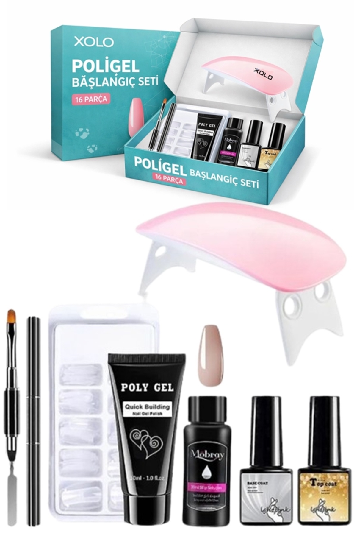 Xolo 16 Parça Polijel Oje Yapma Seti Nude Toprak Evde Poligel Nail Art Seti
