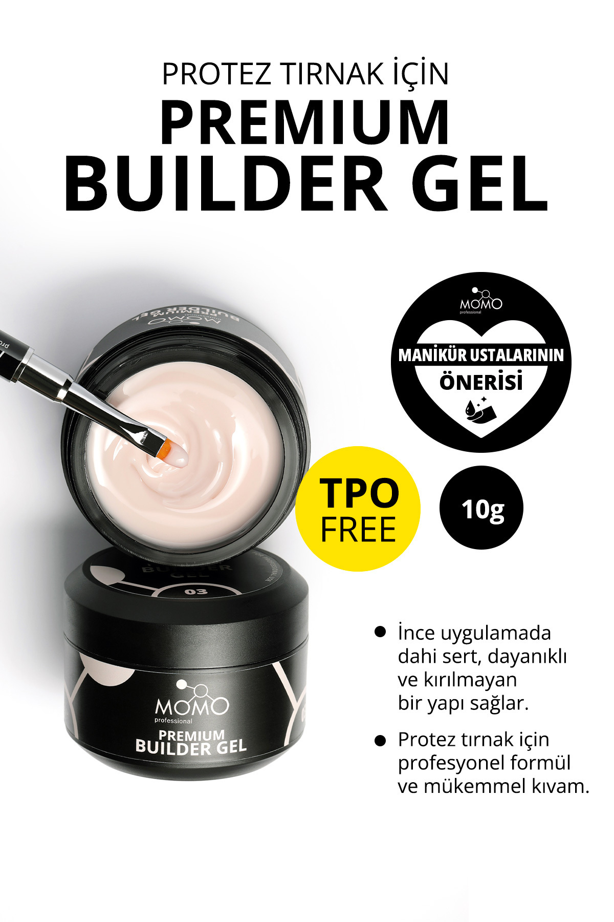 MOMO professional Premium Builder Gel, Protez Tırnak Jeli No.03, Açık Bej, 10 gr