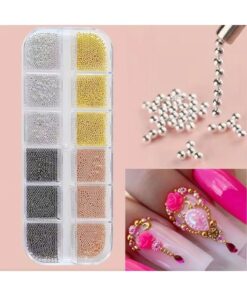 QNAİL PROFESSİONAL 12'li Havyar Tırnak Taş Süsleme Nail Art Boncukları 4 Renk