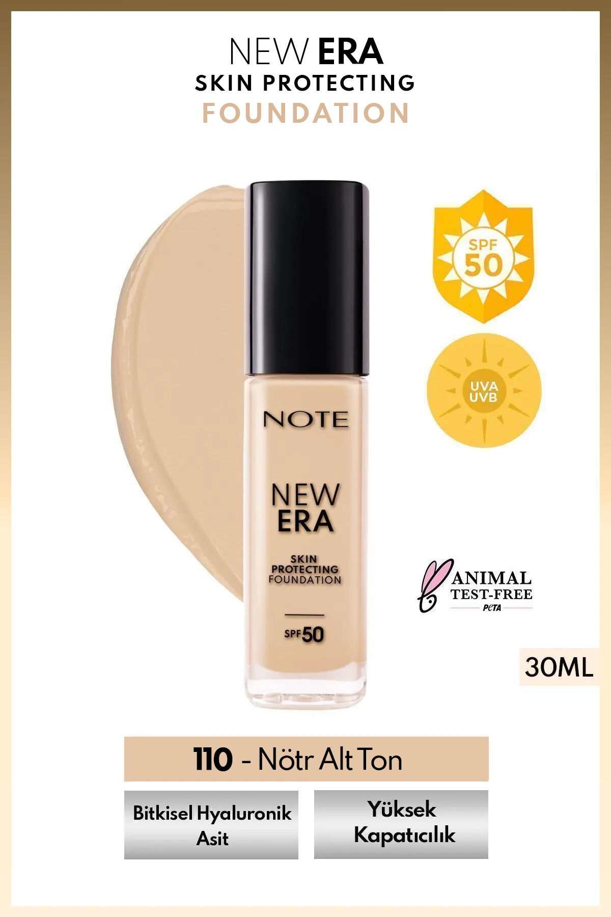 Note Cosmetics New Era Skin Protecting Spf 50 Nemlendirici Etkili Hyaluronik Asitli Fondöten - 110 Soft Ivory