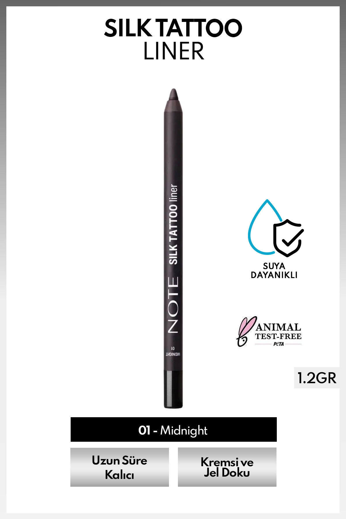 Note Cosmetics Silk Tattoo Liner Suya Dayanıklı İpeksi Jel Göz Kalemi - 01 Midnight - Siyah (Mat)