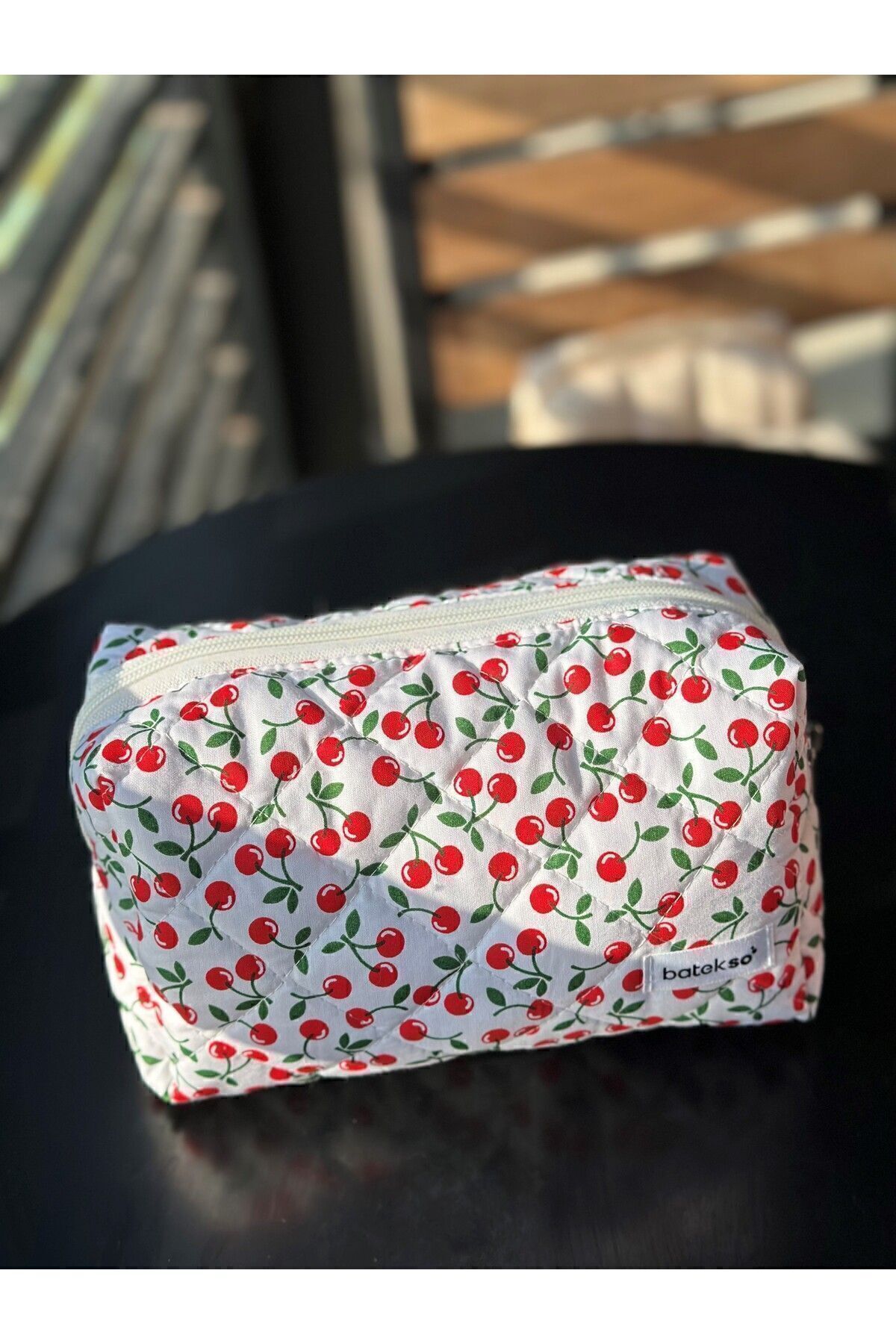 Batekso Mini Kiraz Desenli Makyaj Çantası - Büyük Boy - Görsel 3