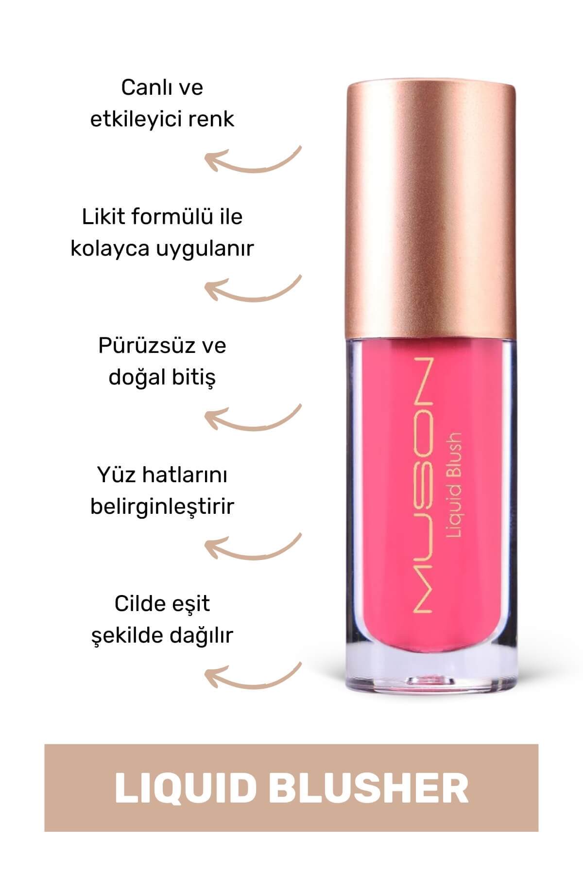 Muson Yoğun Pigmentli Likit Allık Ruj Göz Farı Liquid Blusher Papaya Şeftali - Görsel 3