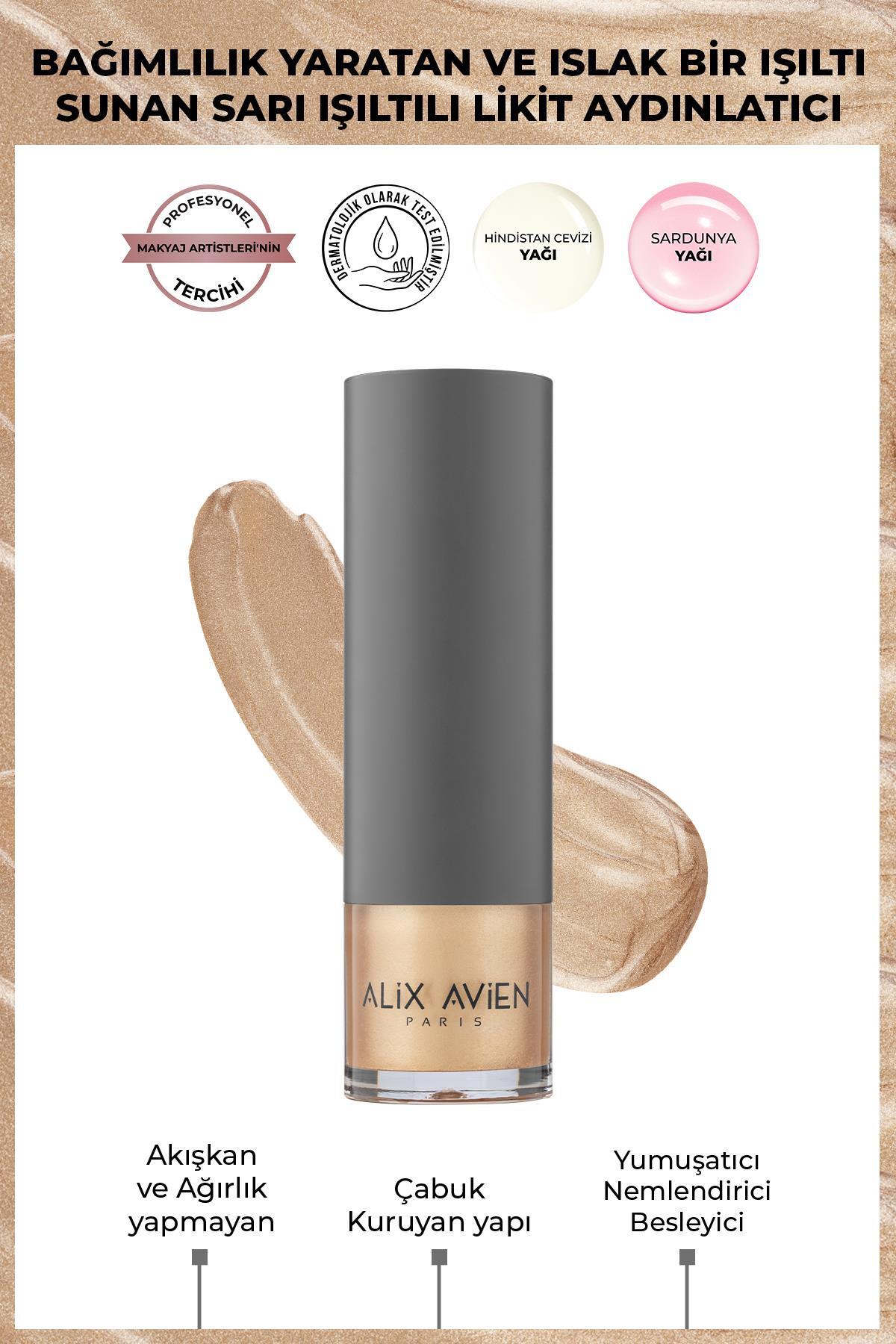 Alix Avien Sarı Işıltılı Likit Aydınlatıcı - Liquid Highlighter 102 - Yüz & Vücut İçin - 30 ml