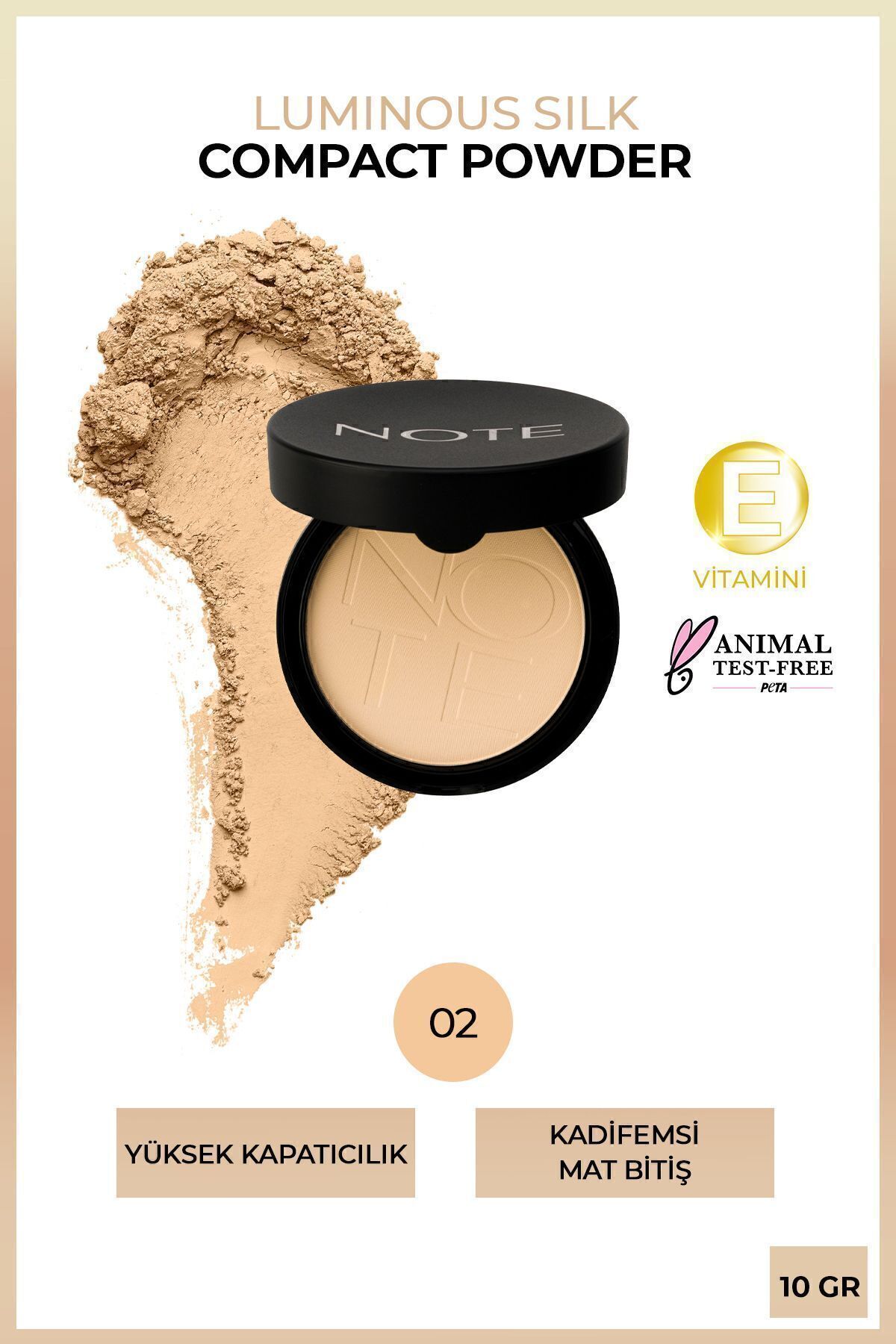Note Cosmetics Luminous Silk Compact Powder Mat Bitişli Toz Pudra - 02 Natural Beige