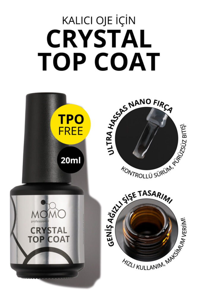 MOMO professional Kalıcı Oje İçin Crystal Top Coat, Nano Fırçalı, 20 ml - Görsel 2
