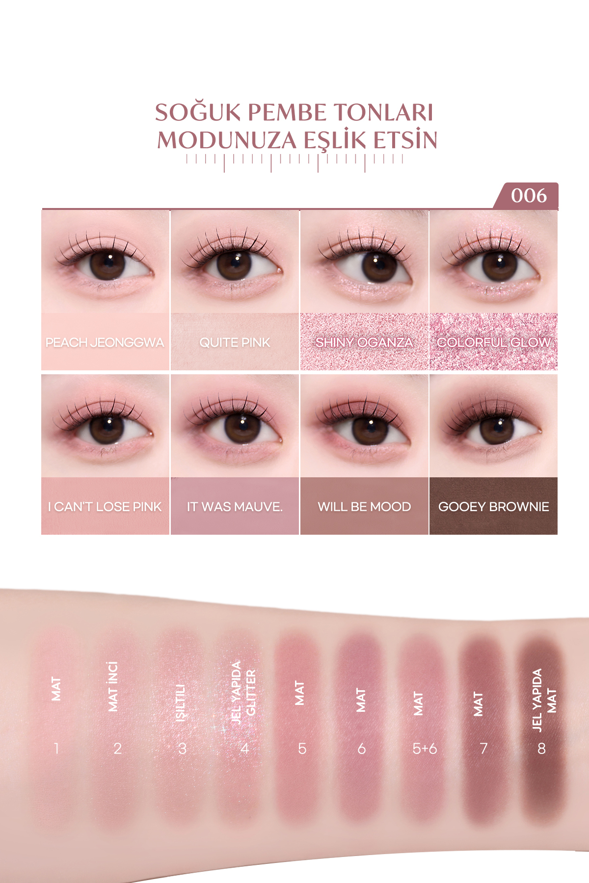 PERIPERA 5 Farklı Dokulu Far Paleti PERIPERA All Take Mood Palette 006 I'm The Mauve Queen Around Here - Görsel 3