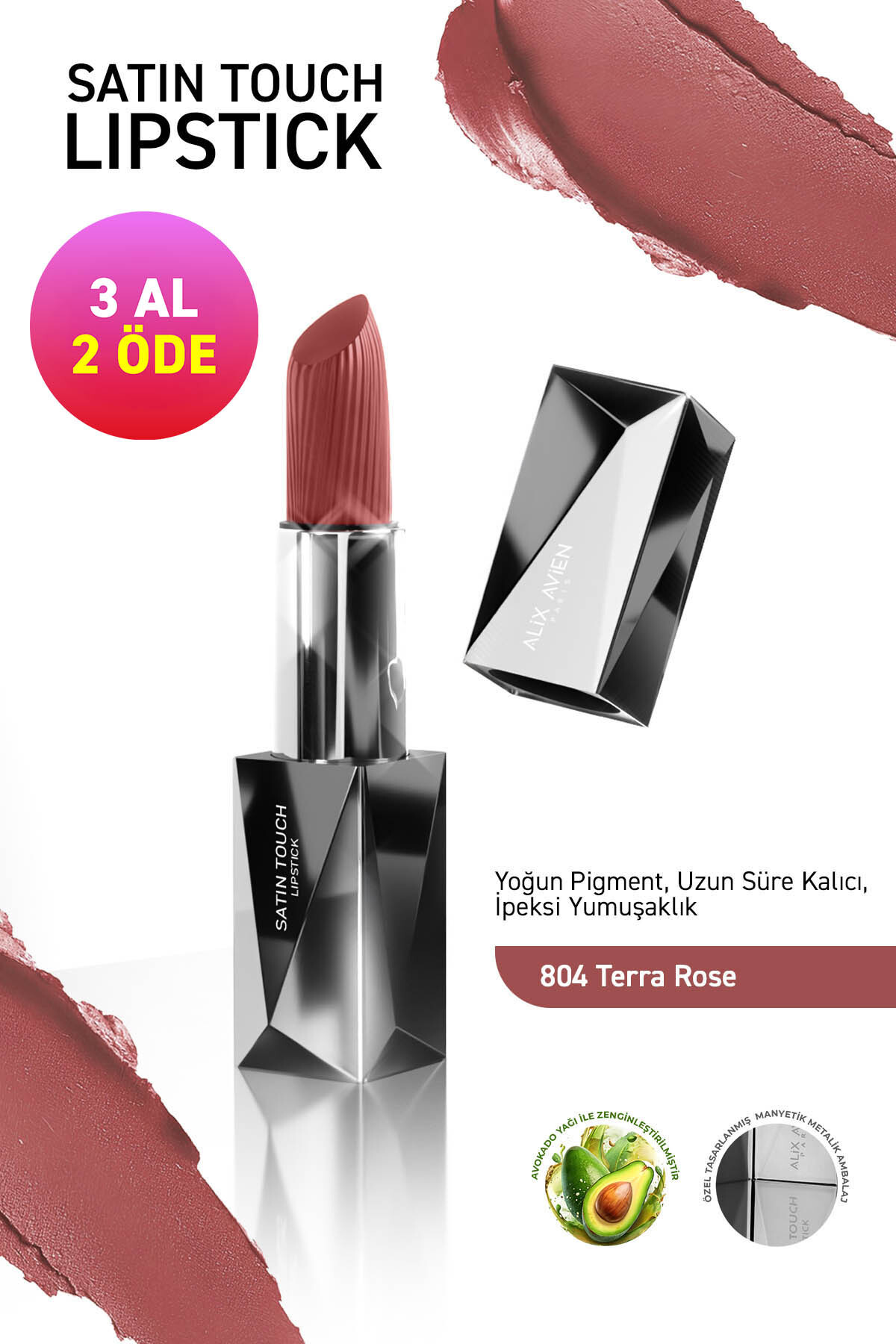 Alix Avien Uzun Süre Kalıcı Nemlendirici Pürüzsüz Etkili Yarı Mat Ruj - Satin Touch Lipstick 804 Terra Rose