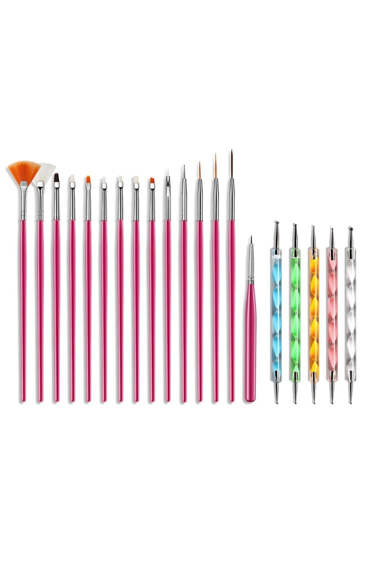 Nail Master Nail Art Tırnak Süsleme Desen Fırça 15'li Ve Dot Kalem Seti 5'li (pembe) - Görsel 3