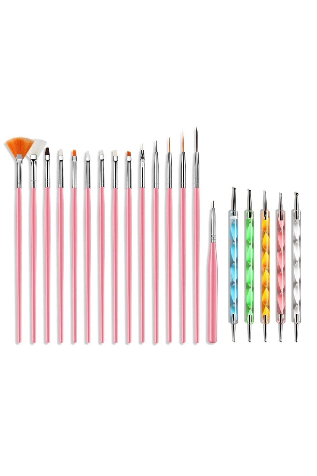 Nail Master Nail Art Tırnak Süsleme Desen Fırça 15'li Ve Dot Kalem Seti 5'li (pembe)
