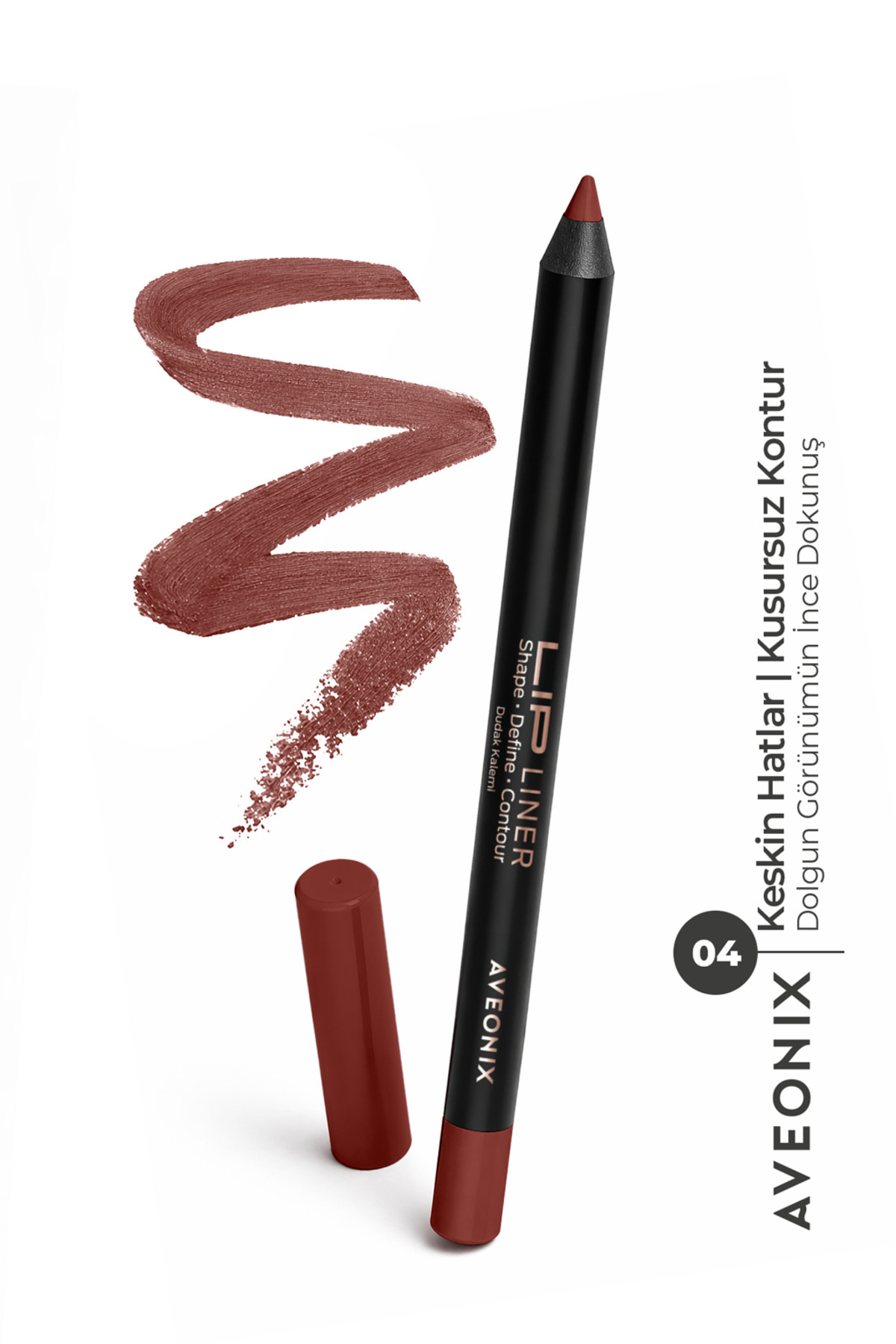 AVEONIX Lip Liner 04 İpeksi Dokulu Kolay Uygulanan Net ve Pürüzsüz Çizgi Dudak Kalemi