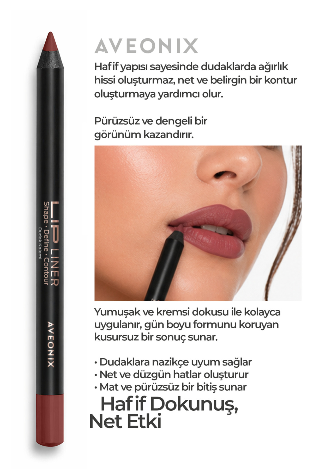 AVEONIX Lip Liner 04 İpeksi Dokulu Kolay Uygulanan Net ve Pürüzsüz Çizgi Dudak Kalemi - Görsel 3