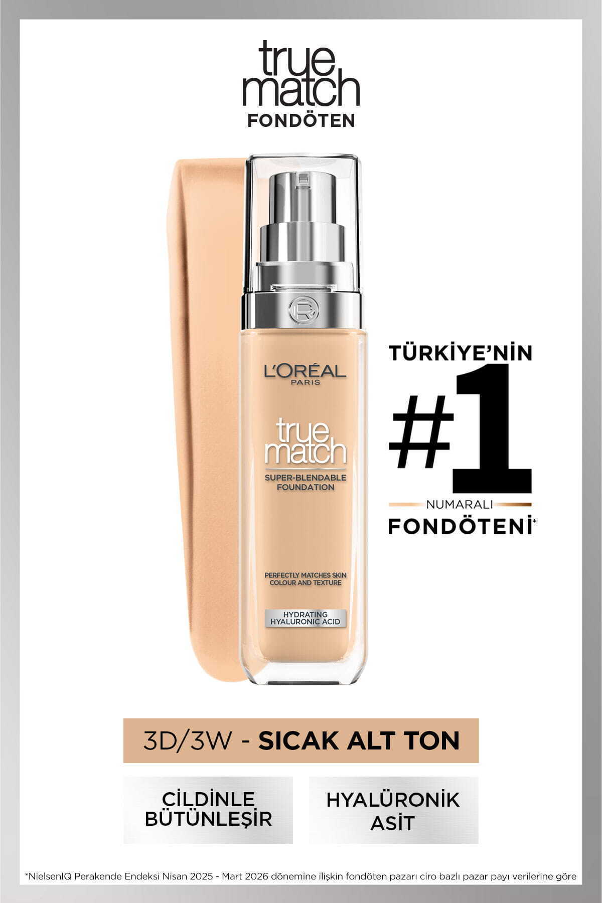 L'Oreal Paris True Match Bakım Yapan Fondöten - 3W Sıcak Alt Ton
