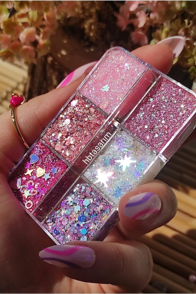 hbtasarim Glitter Göz Farı -yüz Ve Vücut Simi Paleti Pembe Göz Farı Parlak Glitter - Görsel 2