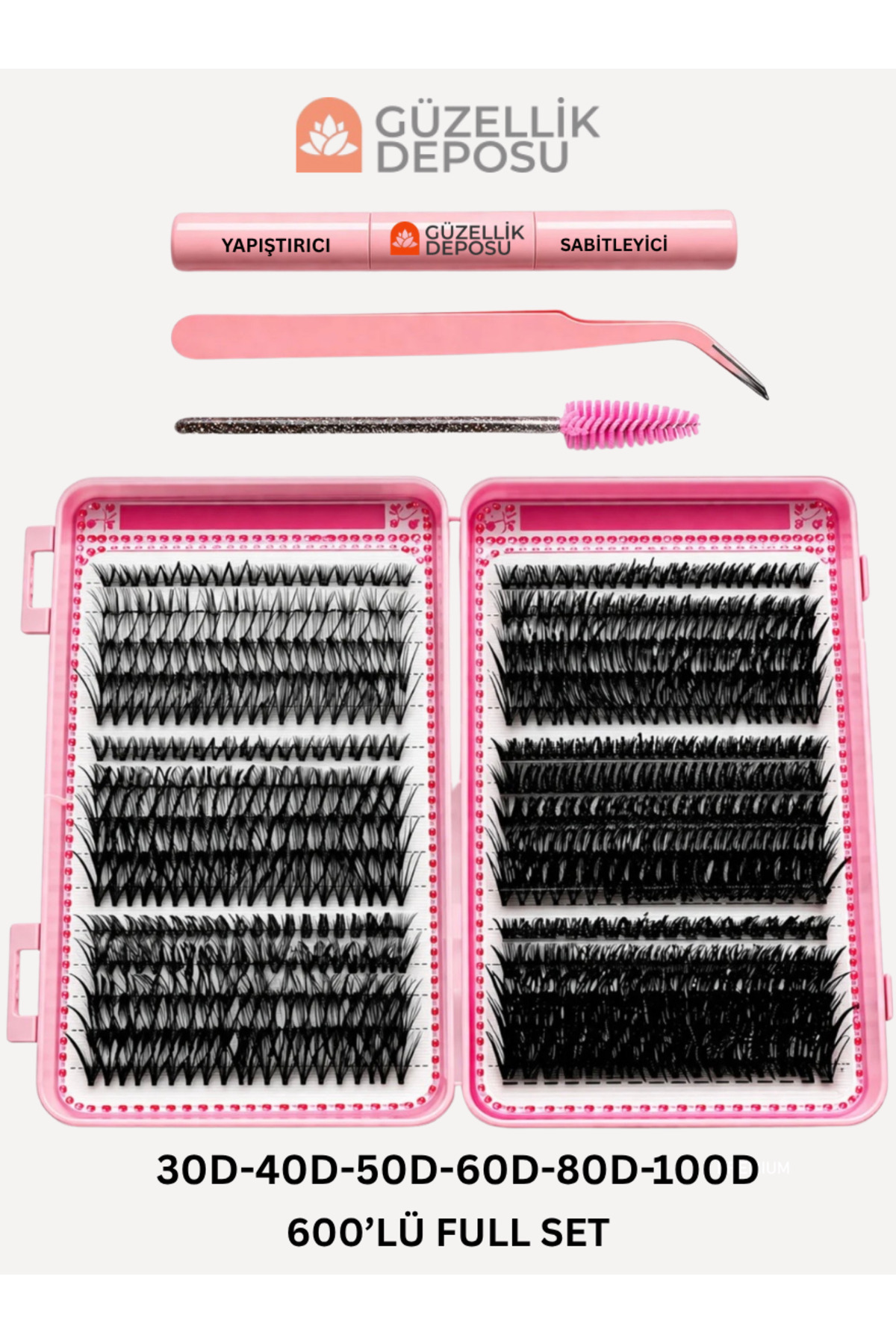 Güzellik Deposu Takma Kirpik Seti 580 Parça 30D/40D/50D/60D/80D/100D Komple Set