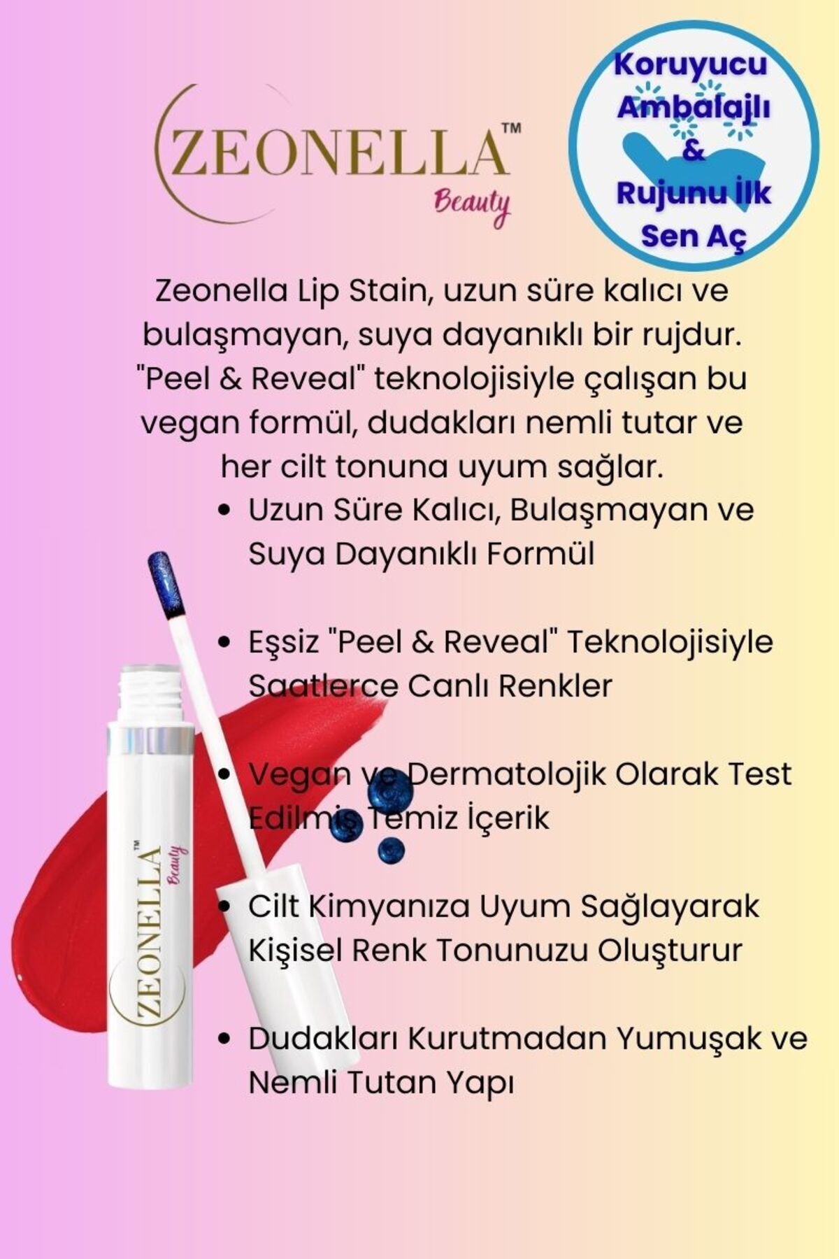 Zeonella Beauty Soyulabilir Ruj Sıcak Gül Kalıcı Dudak Dövmesi - Görsel 3