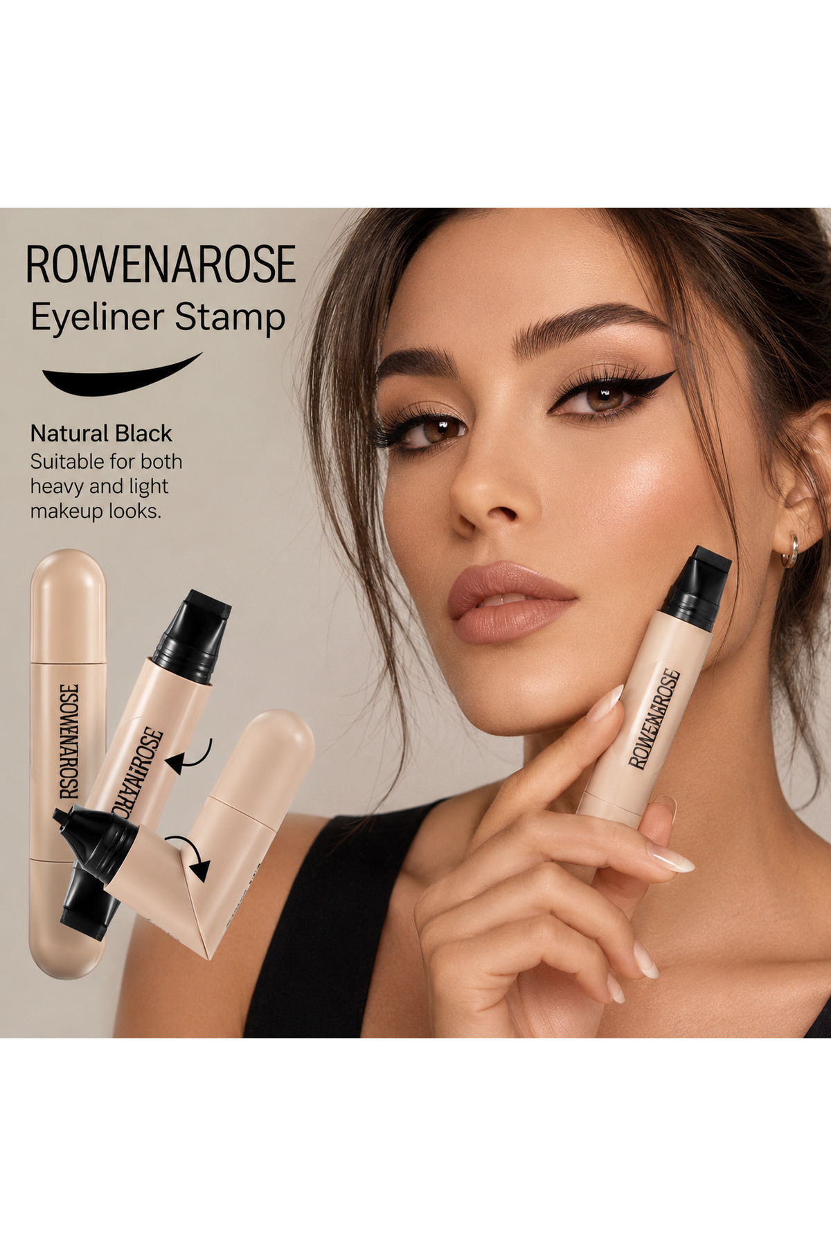 ROWENAROSE SIYAH- Suya Dayanıklı Çift Taraflı Eyeliner Damga Kalem Sağ Ve Sol Göz Uyumlu - Görsel 3