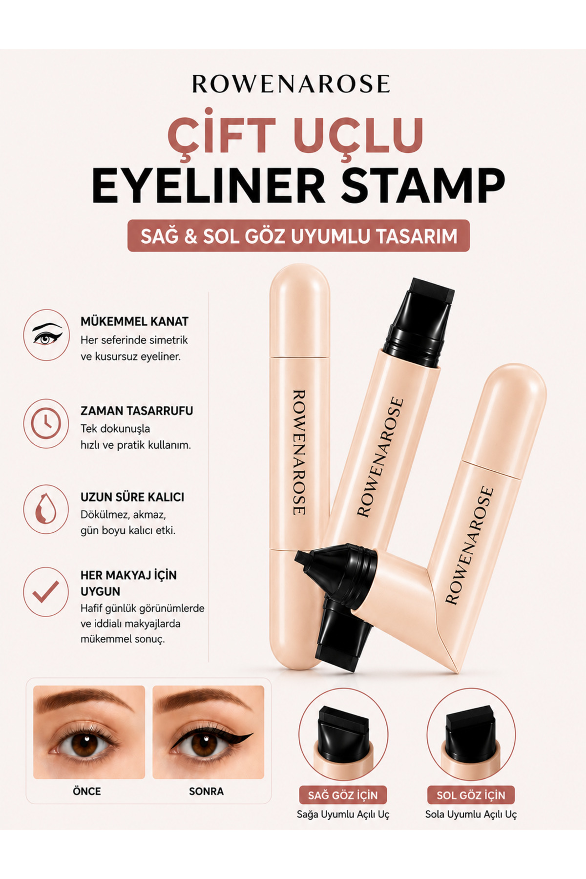 ROWENAROSE SIYAH- Suya Dayanıklı Çift Taraflı Eyeliner Damga Kalem Sağ Ve Sol Göz Uyumlu