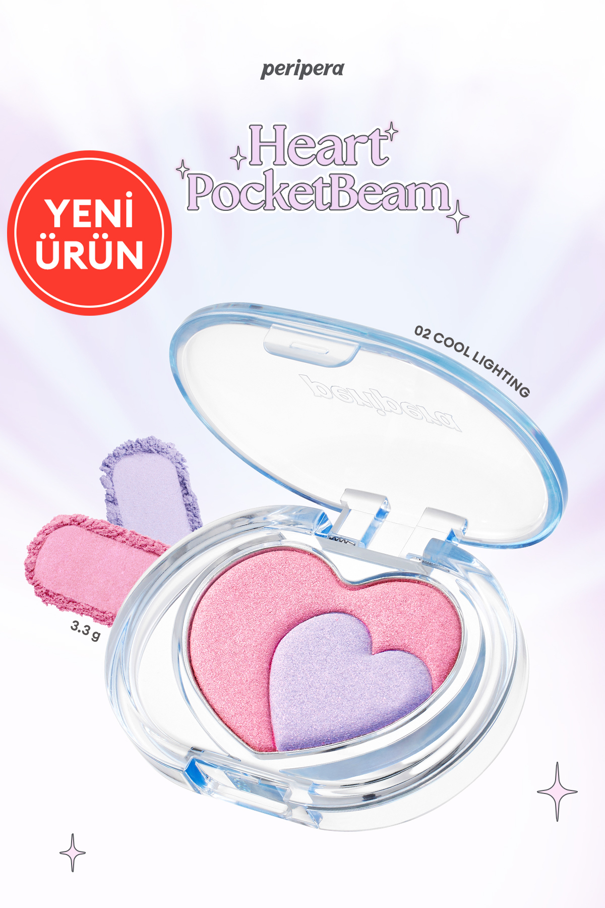 PERIPERA İki Renkli, Kalp Tasarımlı, Yoğun Işıltılı Highlighter Heart Pocketbeam (02 Cool Lighting)