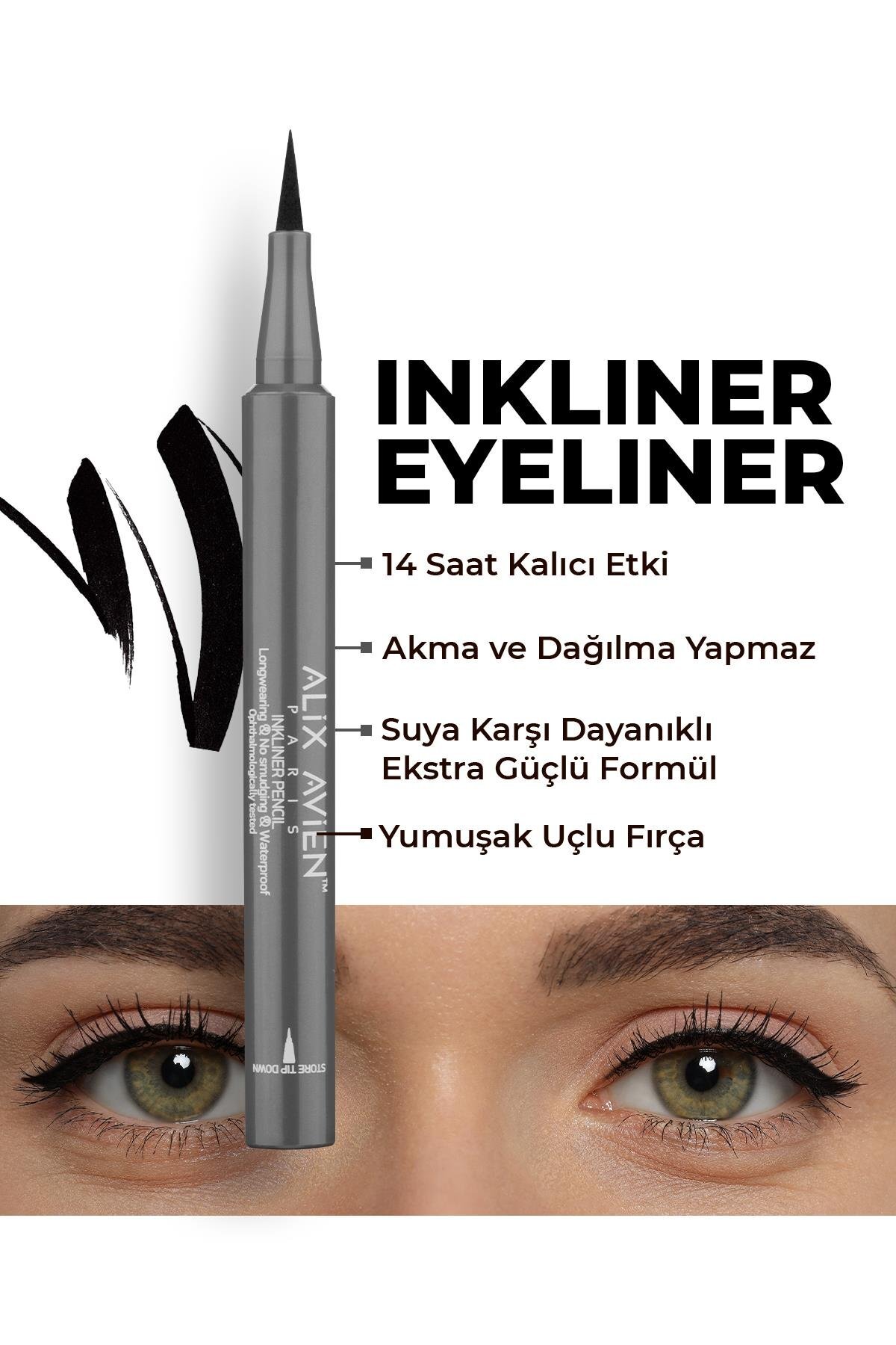 Alix Avien Uzun Süre Kalıcı, Suya Dayanıklı ve Yumuşak Uçlu Siyah Göz Kalemi - Inkliner Eyeliner Black