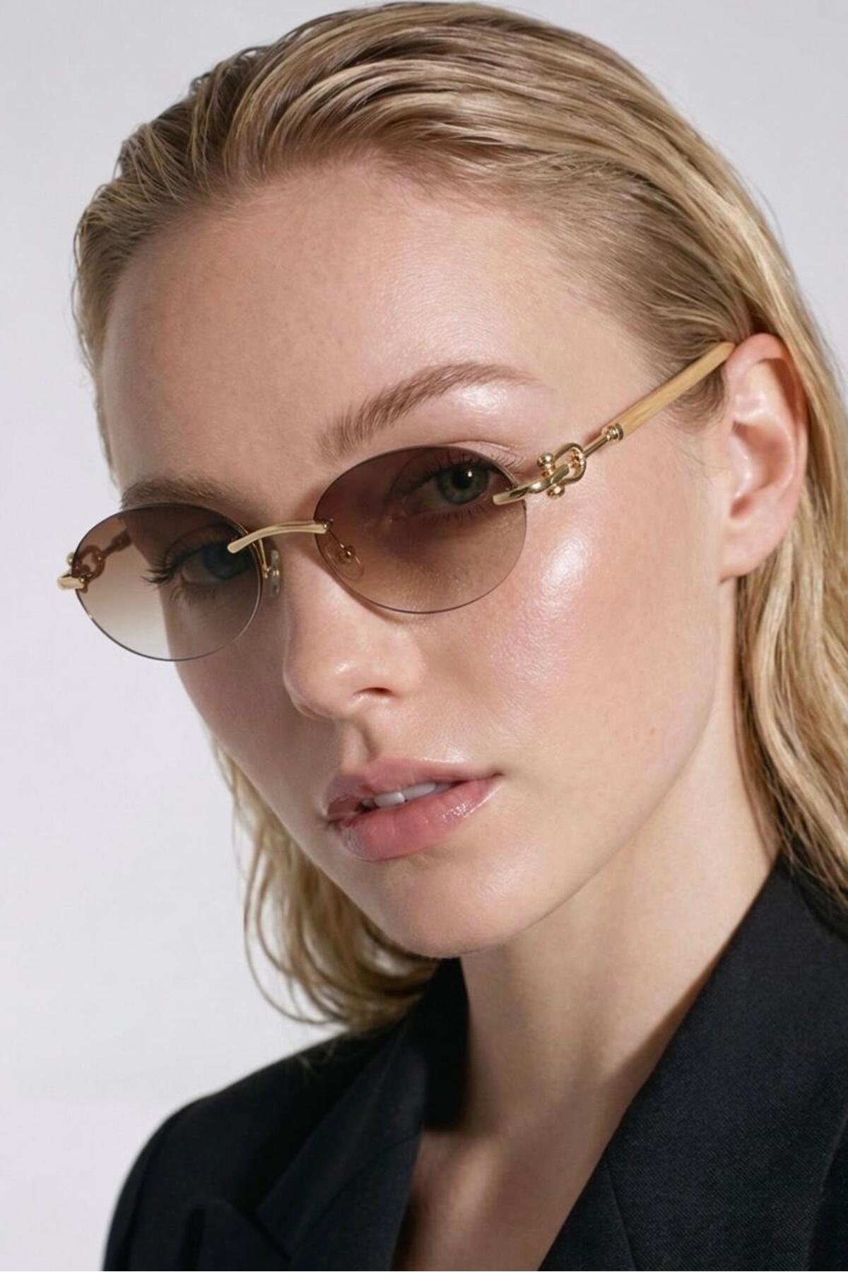 Angel Eyes Angeleyes Kadın Güneş Gözlüğü Oval Gold Metal Çerçeve Kahverengi Degrade Cam UV400